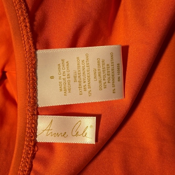 Anne Cole Orange Padded Push-Up Front Shirred Bandeau One-Piece Swimsuit Sz 8 - Picture 7 of 10